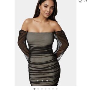 bebe Black and Nude Long Sleeve Dress